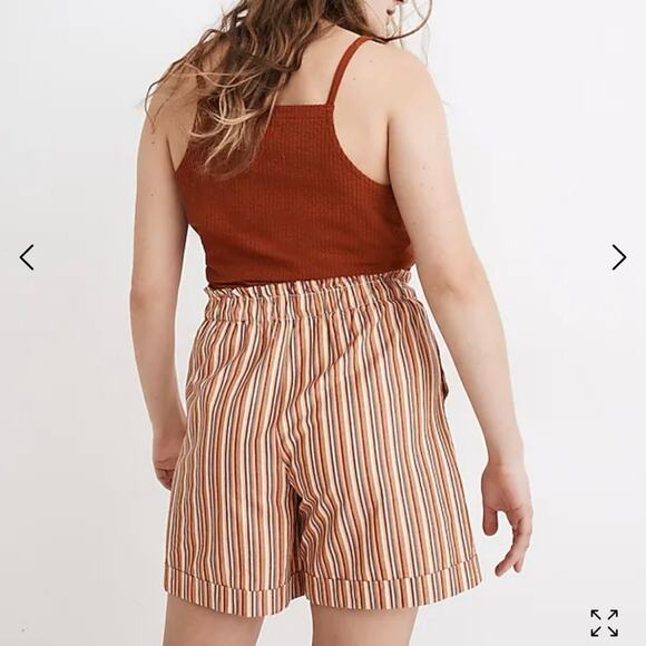 Madewell pull on drawstring mid-length paper bag shorts in rainbow stripe - Picture 4 of 10